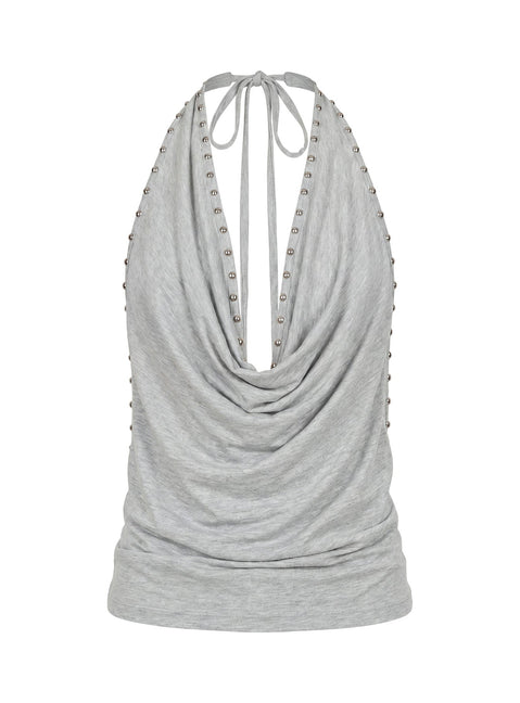 Khoda Neckholder-Top mit Nieten Grau meliert