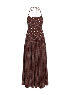 Marguerite Halter Maxikleid Braun Tupfen