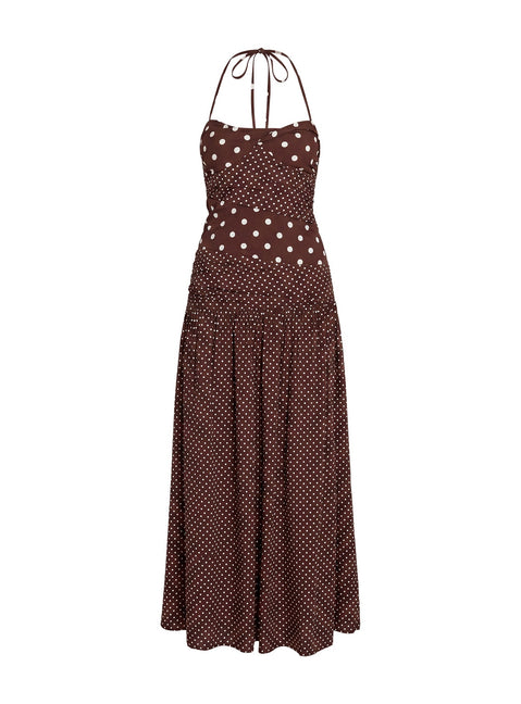 Marguerite Halter Maxikleid Braun Tupfen