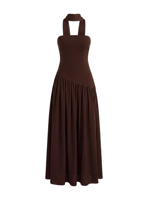 Odela Trägerloses Schal-Maxikleid mit tiefer Taille in Schokobraun