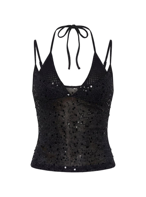Odena Layered Pailletten-Cami-Top Schwarz