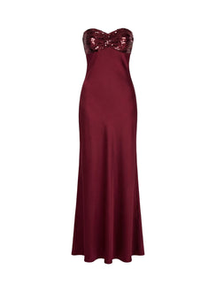 See The Vision Pailletten Bust Trägerloses Maxikleid Bordeauxrote