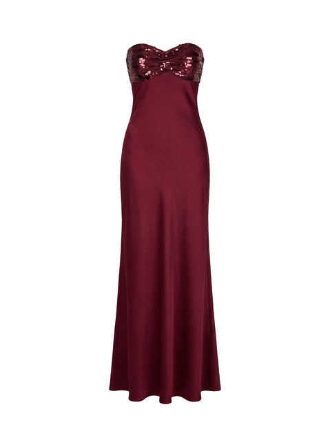 See The Vision Pailletten Bust Trägerloses Maxikleid Bordeauxrote