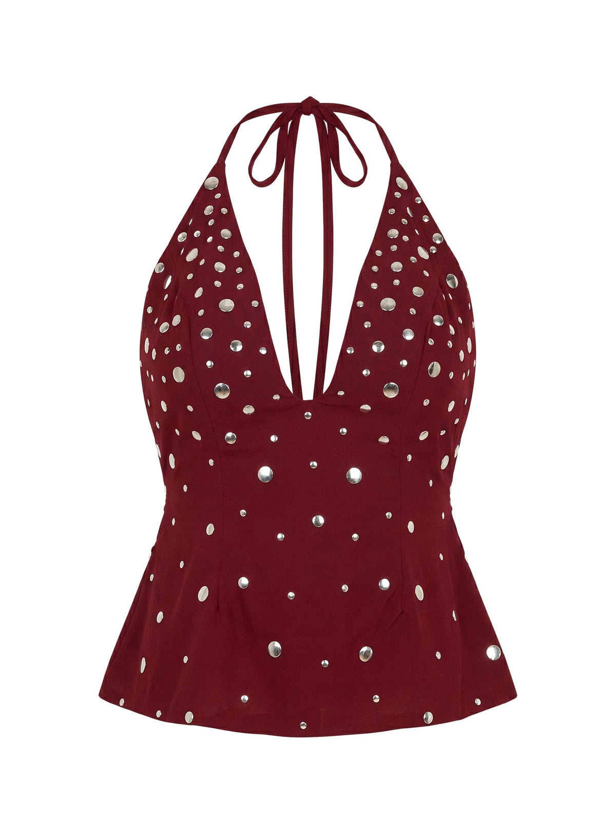 Tekapo V-Neck-Oberteil mit Nieten, Bordeaux
