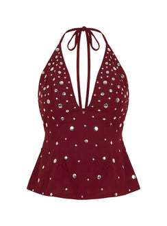 Tekapo V-Neck-Oberteil mit Nieten, Bordeaux
