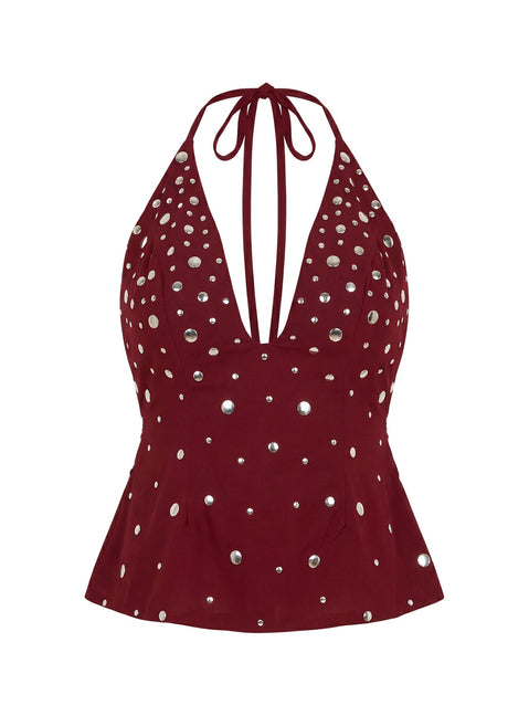 Tekapo V-Neck-Oberteil mit Nieten, Bordeaux