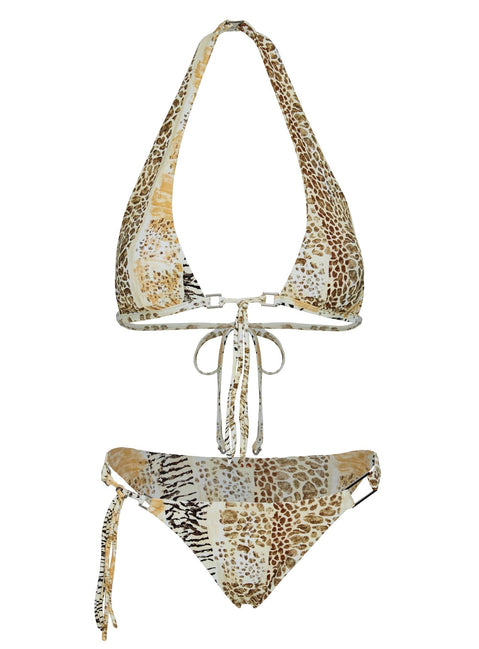 Janessa Hardware Halter Bikini-Oberteil Animal Splice