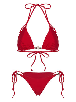 Glora Tie Side Perlen-Bikinihose Schimmernd Rot
