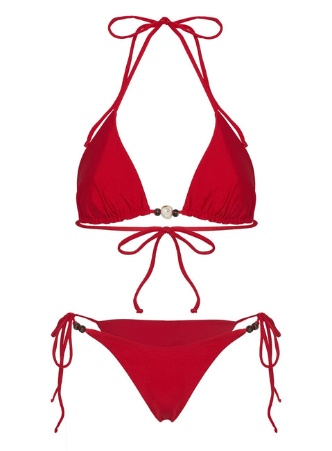 Glora Tie Side Perlen-Bikinihose Schimmernd Rot
