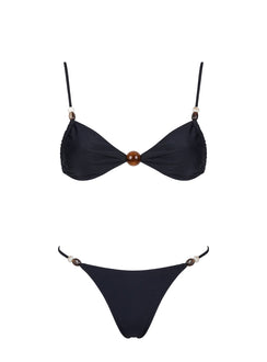 Slow Summer Bikinioberteil mit Perlenverzierung, Schwarz