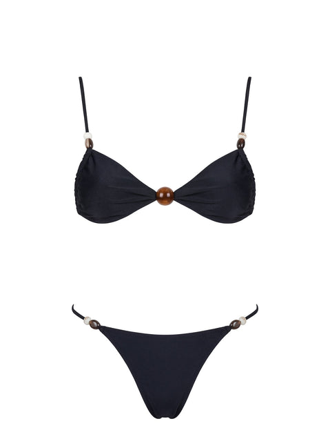 Slow Summer Bikinioberteil mit Perlenverzierung, Schwarz