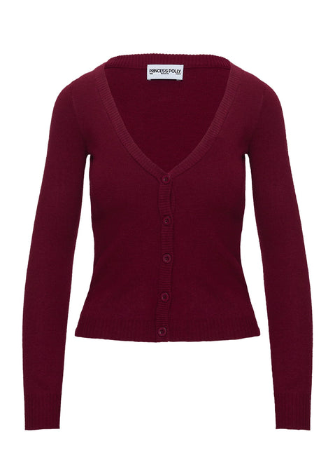 back view of model wearing Princess Polly York Cardigan Cherry Red 